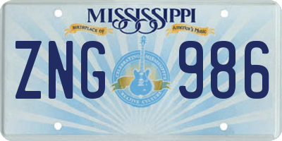 MS license plate ZNG986