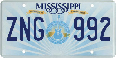 MS license plate ZNG992