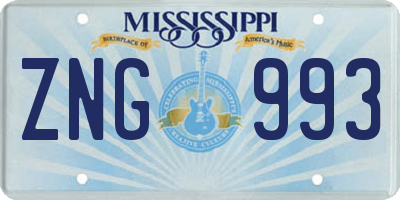 MS license plate ZNG993