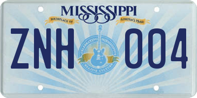 MS license plate ZNH004