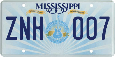 MS license plate ZNH007