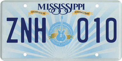 MS license plate ZNH010