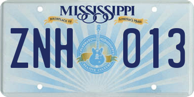 MS license plate ZNH013