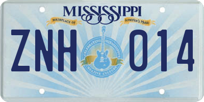 MS license plate ZNH014