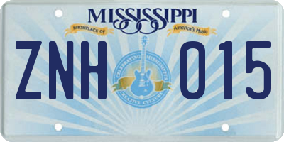 MS license plate ZNH015