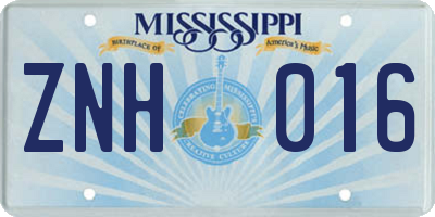 MS license plate ZNH016