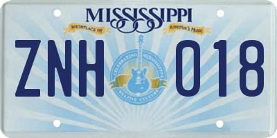 MS license plate ZNH018
