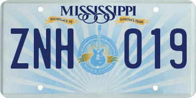 MS license plate ZNH019