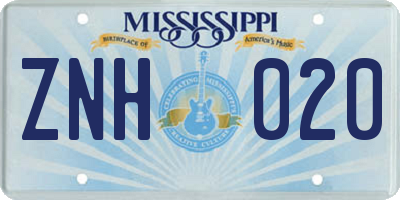 MS license plate ZNH020