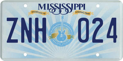 MS license plate ZNH024
