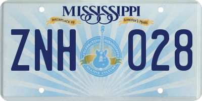 MS license plate ZNH028