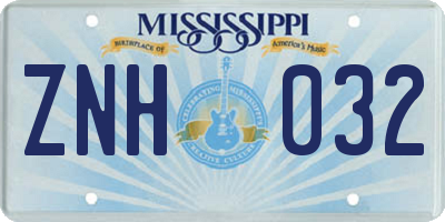 MS license plate ZNH032