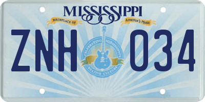 MS license plate ZNH034