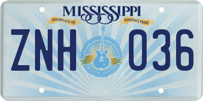 MS license plate ZNH036