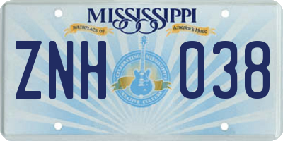 MS license plate ZNH038