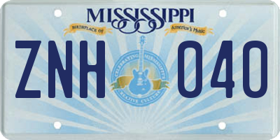MS license plate ZNH040
