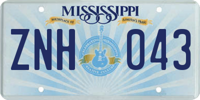 MS license plate ZNH043