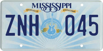 MS license plate ZNH045