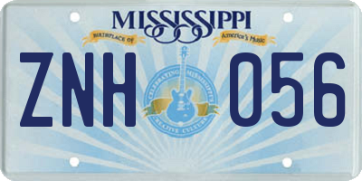 MS license plate ZNH056