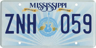 MS license plate ZNH059