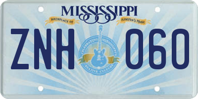 MS license plate ZNH060