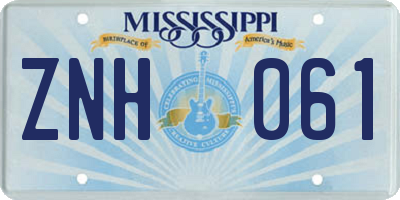 MS license plate ZNH061