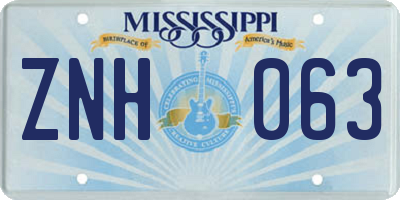 MS license plate ZNH063