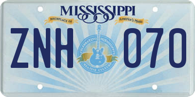 MS license plate ZNH070