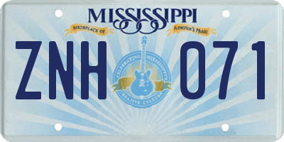 MS license plate ZNH071