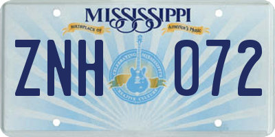 MS license plate ZNH072