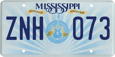 MS license plate ZNH073