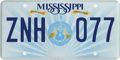 MS license plate ZNH077