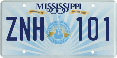 MS license plate ZNH101