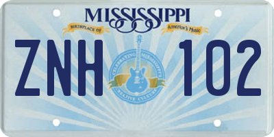 MS license plate ZNH102