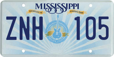 MS license plate ZNH105