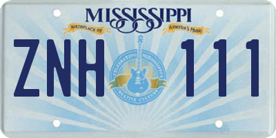 MS license plate ZNH111