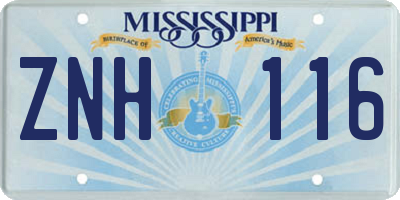 MS license plate ZNH116