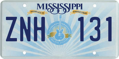 MS license plate ZNH131