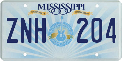MS license plate ZNH204