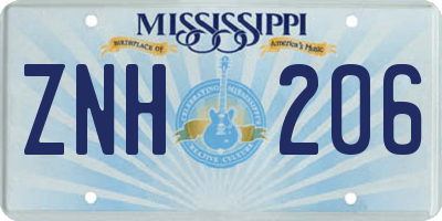 MS license plate ZNH206
