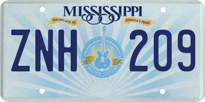MS license plate ZNH209