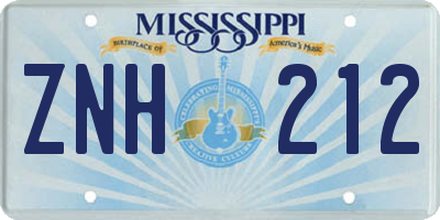 MS license plate ZNH212
