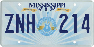 MS license plate ZNH214