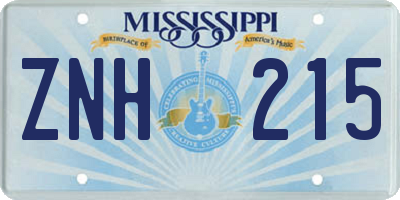 MS license plate ZNH215