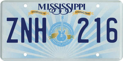 MS license plate ZNH216