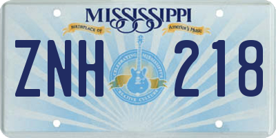 MS license plate ZNH218