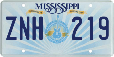 MS license plate ZNH219