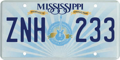 MS license plate ZNH233
