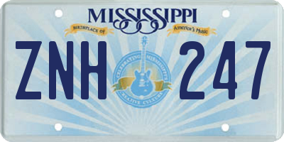 MS license plate ZNH247
