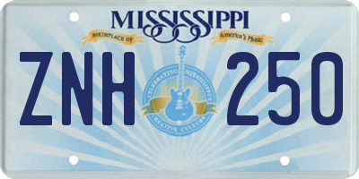 MS license plate ZNH250